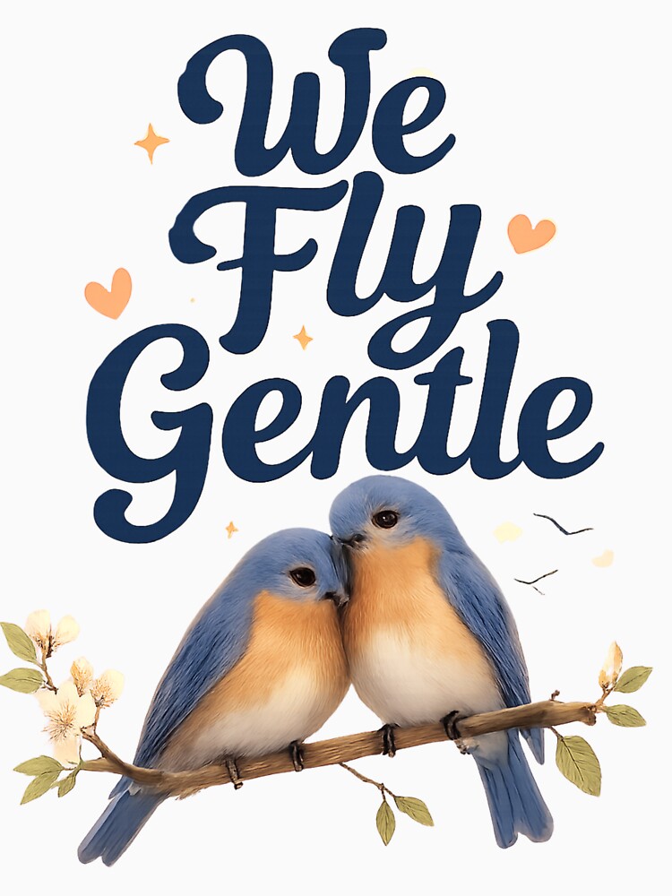We Fly Gentle, Romantic Bluebird Cloud Aesthetic Design by JagrDesigns