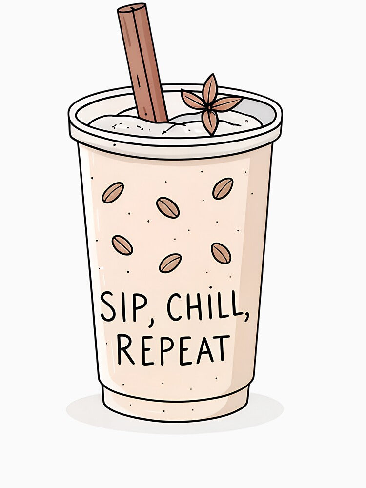 Sip, Chill, Repeat – Minimalist Iced Chai Line Art with Cinnamon Stick by VividOrganica