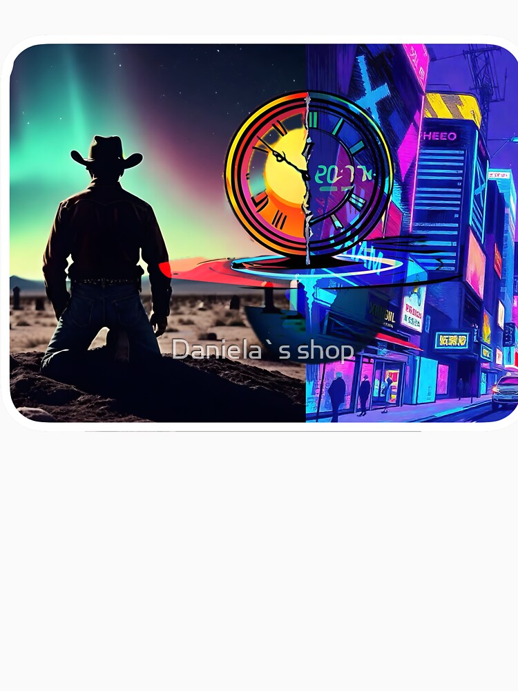 Cyber Cowboy Time Warp - Neon City and Desert Aurora by Daniela`s shop