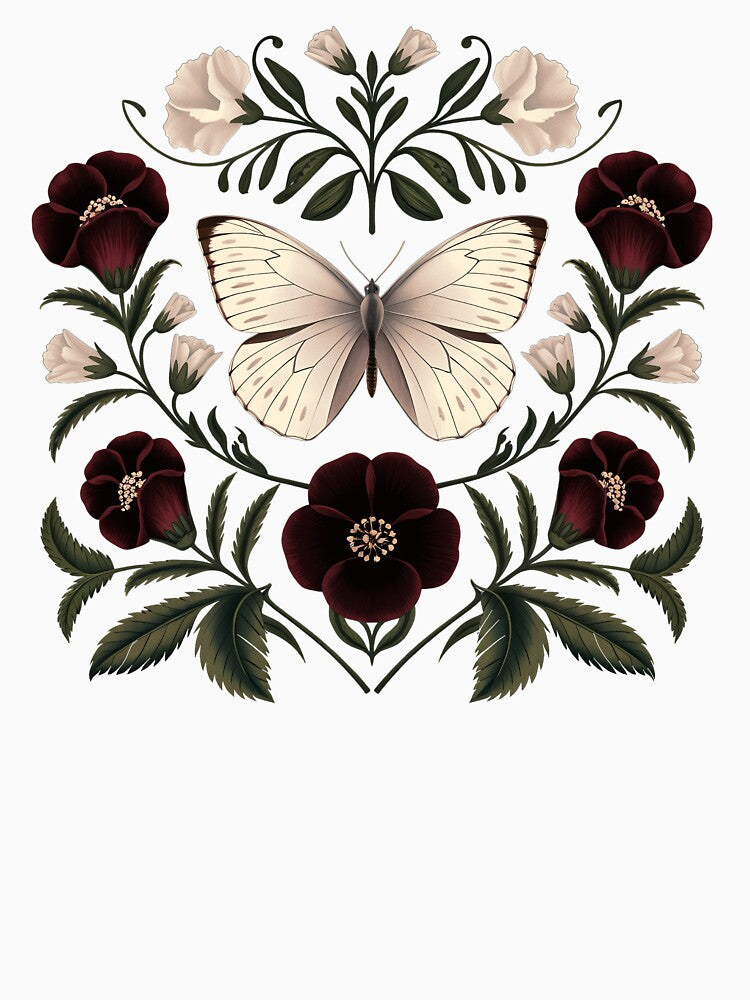 White butterfly old botanical dark gothic academia wild flowers floral girly feminine girlie moth by Fantasy Cache