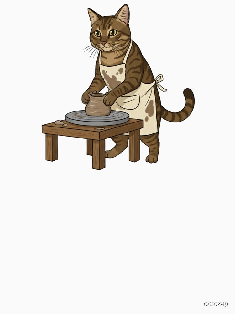 Brown Tabby Cat Potter at Pottery Wheel by octozap