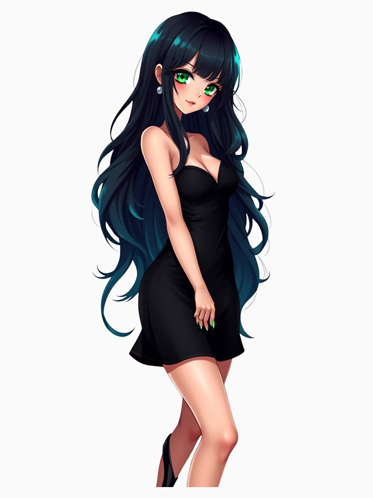Elegant anime girl stands gracefully wearing a sleek black dress by BiranoVule