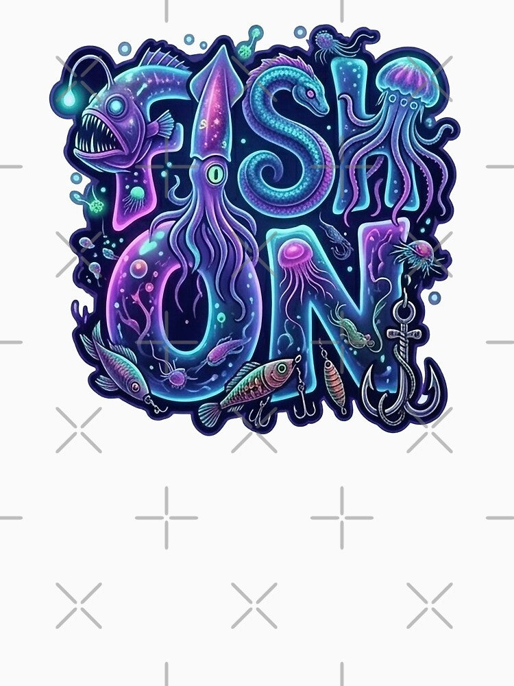 Fish On Deep Sea Angling Art - Bioluminescent Ocean Creature Sticker by SasquatchTrail