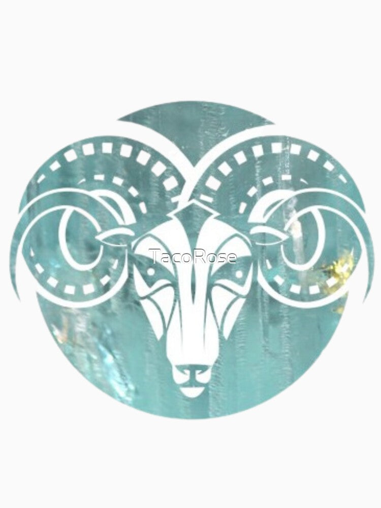 Aries Zodiac Symbol Silhouette Design With March Birthstone Aquamarine Background by TacoRose
