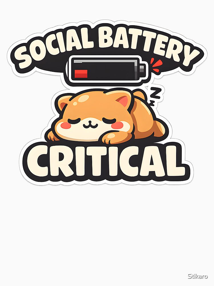 Social Battery Critical Cute Sleeping Cat by Stikaro