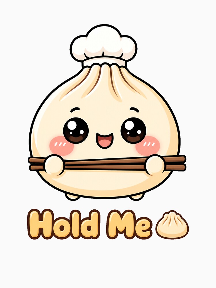 Cute Dumpling Hold Me Kawaii Food Design with Chopsticks by InkWanderStudio