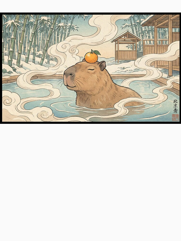Unbothered Capybara in Onsen - Japanese Art Style by WojcikDesigners