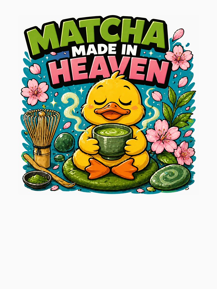 Matcha Made in Heaven - Cute Zen Duck & Cherry Blossom Art by BrewmarkStudio