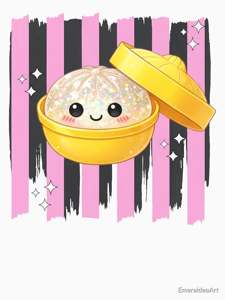 White Glitter Squishy Dumpling – Kawaii Bamboo Steamer Design by EmeraldeaArt
