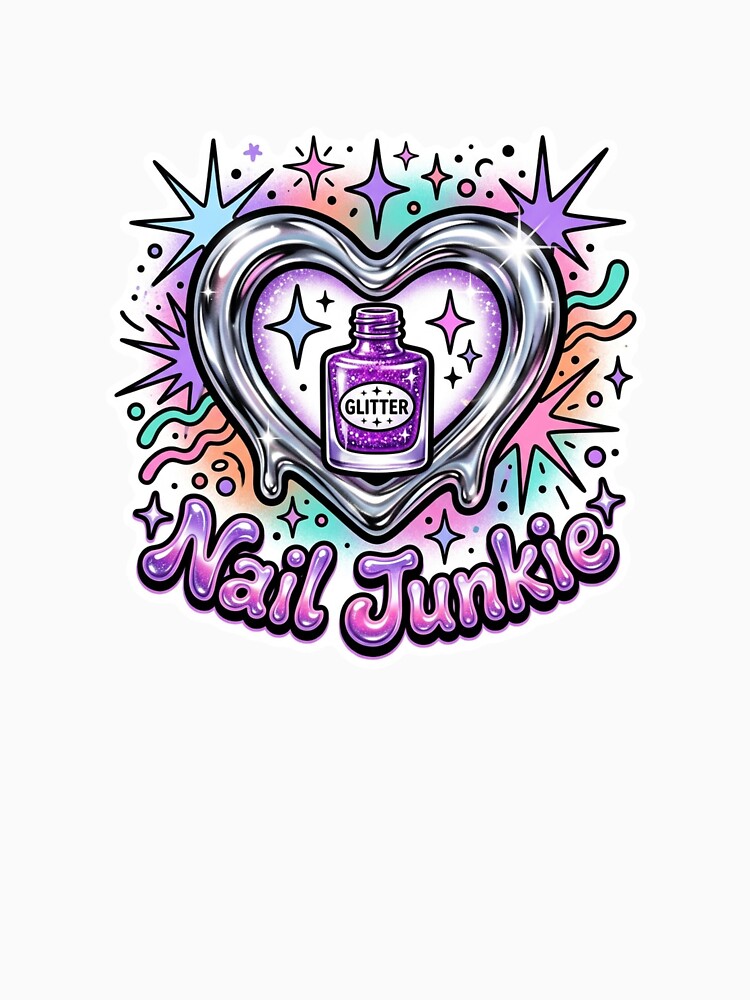 Y2K Retro Chrome Heart Nail Junkie Sticker by DuckOddity