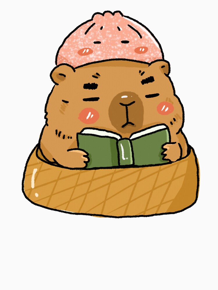 Book Lover Capybara Dumpling Hat Sticker | Awkward Animal Reading Club | Cute Kawaii Bookworm by chupichapa
