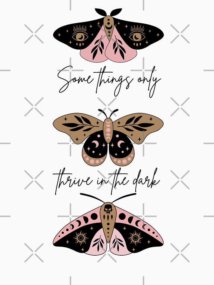 Thrive in the Dark – Mystical Moth Mental Health Design - Black Text by thistledewcraft