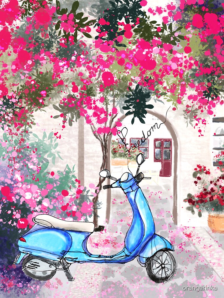 Retro scooter in mediterranean street line art sketch #2 by orangerinka