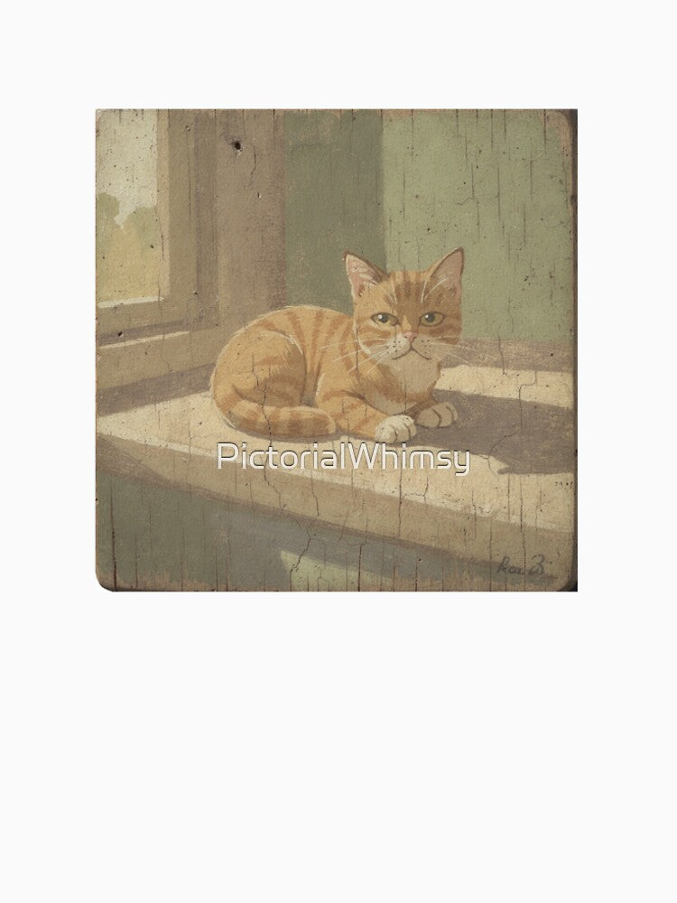 Ginger Cat Loafing on a Sunny Windowsill Folk Art by PictorialWhimsy