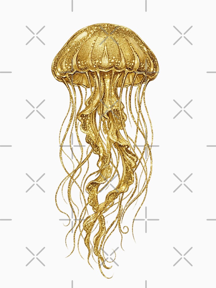 Gold Glitter Jellyfish Oil Painting – Ocean Fantasy by SOUFIANE1991