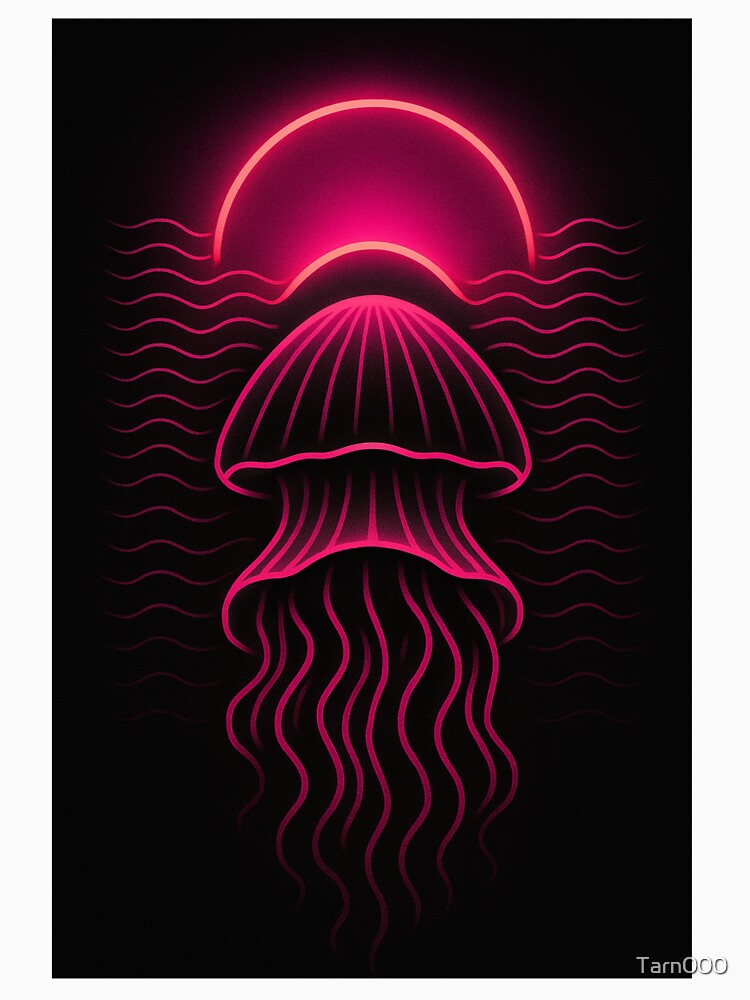 Neon Jellyfish Sunset – Glowing Ocean Synthwave Art by Tarn