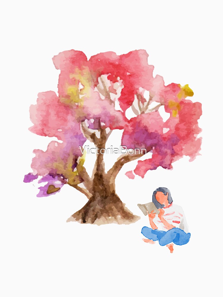 Lost in a Book Under Cherry Blossoms – Soft Aesthetic Reading Girl by VictoriaBonn