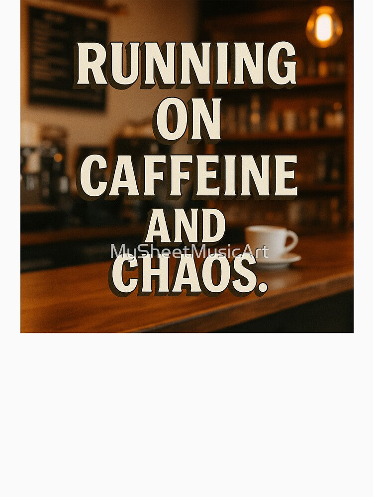 Running on Caffeine and Chaos – Coffee Shop Aesthetic Quote Art by MySheetMusicArt