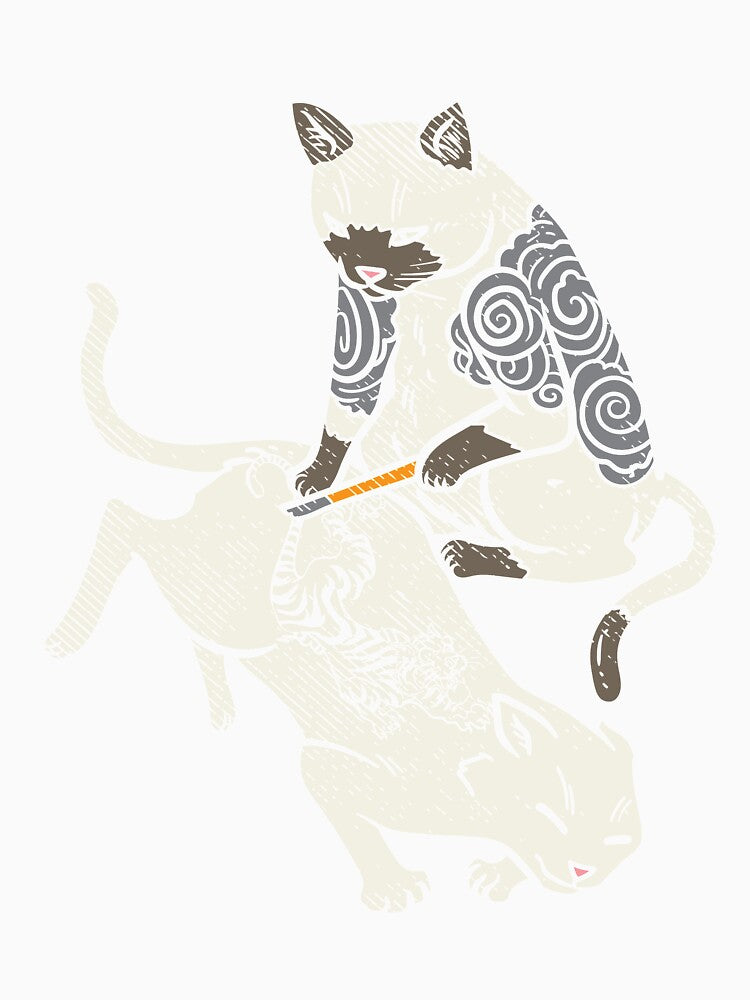Cat inking Tiger on Cat Irezumi Tattoo Artist Catlover Gift by Rzelemenz