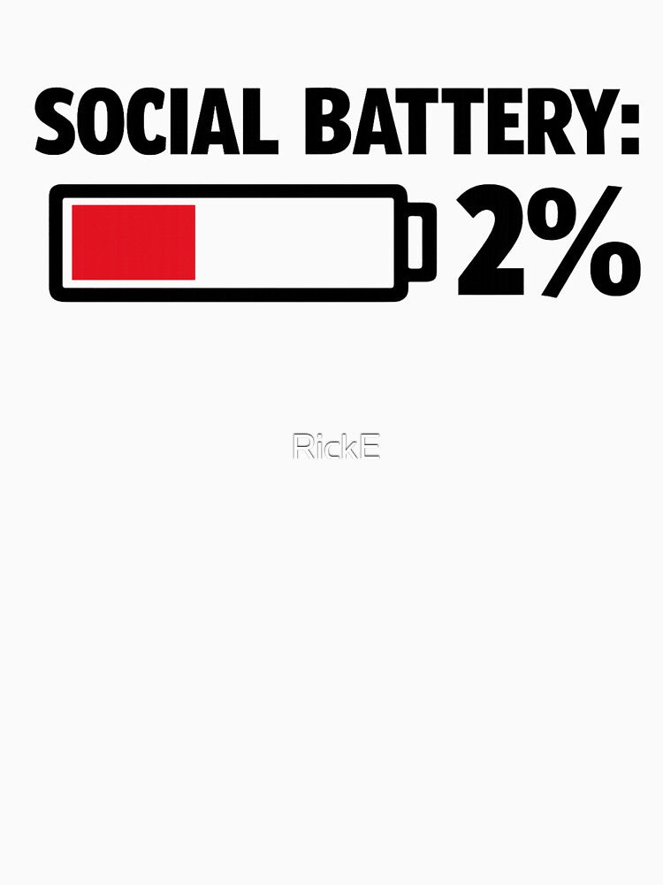 Social Battery Minimalist Sticker Low Battery Introvert Humor Design by RickE