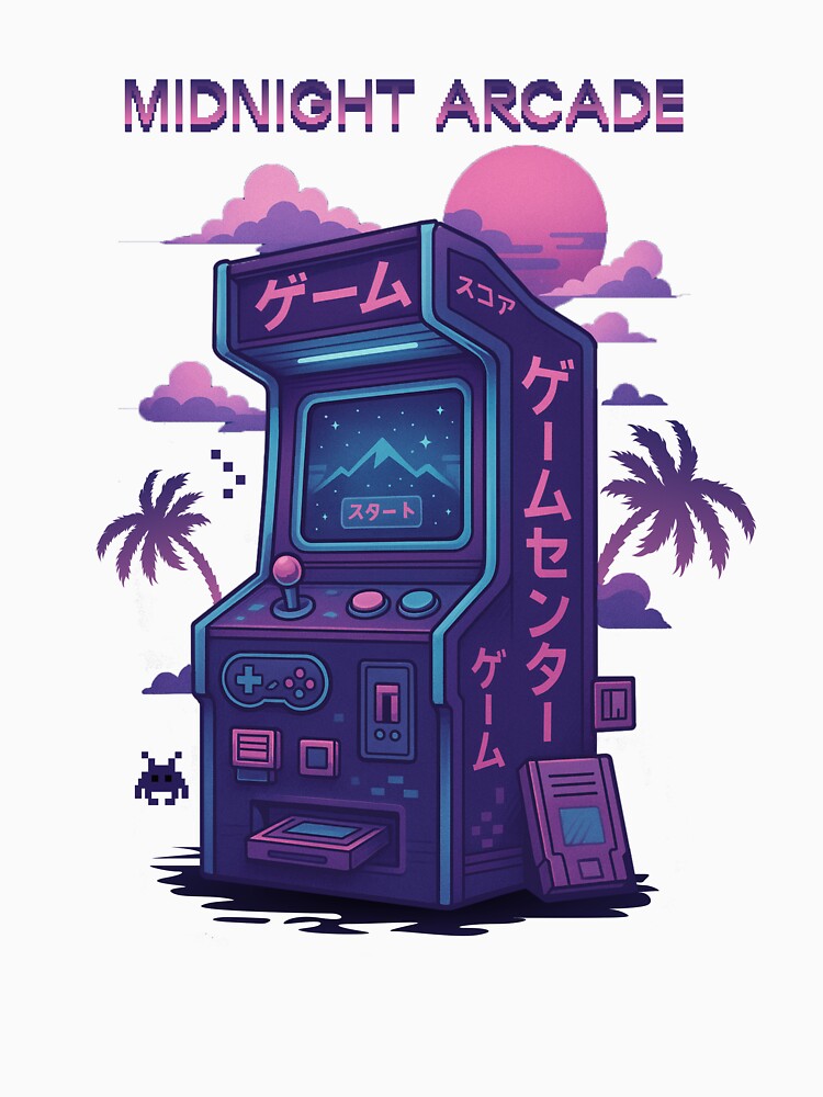 Midnight Arcade – Vaporwave Neon Japanese Arcade Machine Illustration by drawlinershop