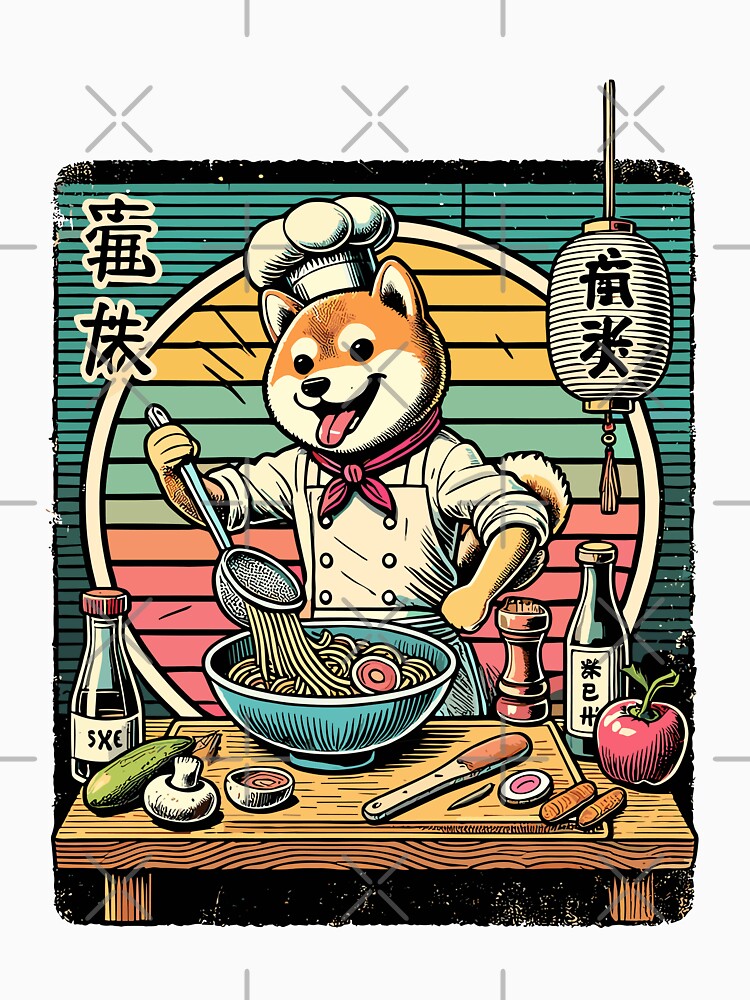 Shiba Dog Ramen Chef Kanji Scripture Retro by LuminOrb
