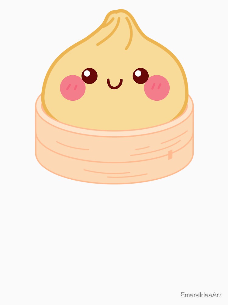 Kawaii Orange Yellow Golden Squishy Dumpling in a bamboo steamer basket by EmeraldeaArt