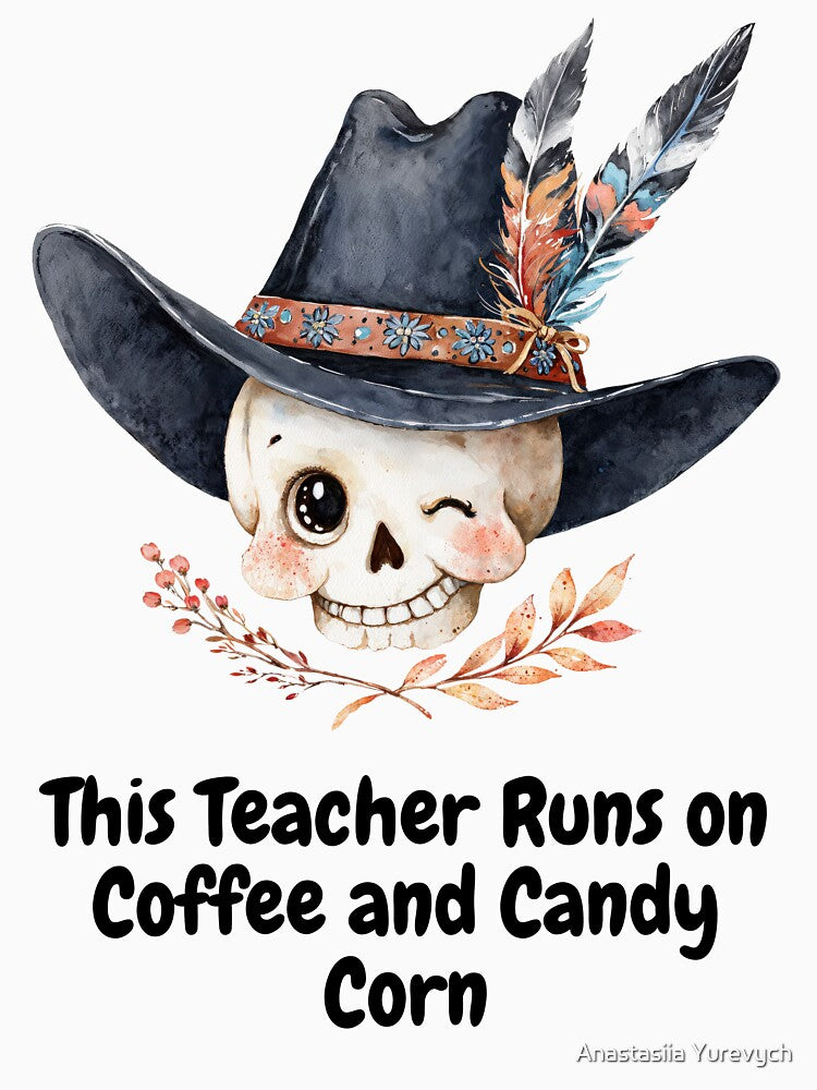 Halloween Teacher Fueled by Coffee and Candy Corn by Anastasiia Yurevych
