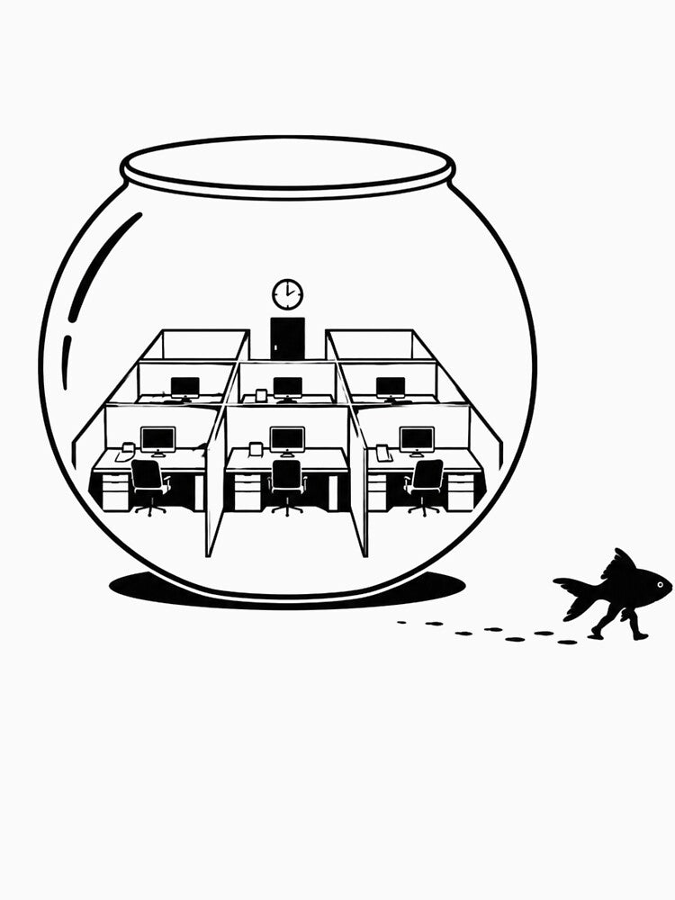 Fishbowl Corporate Escape Matrix Funny Office Freedom Meme by PixelPublishing