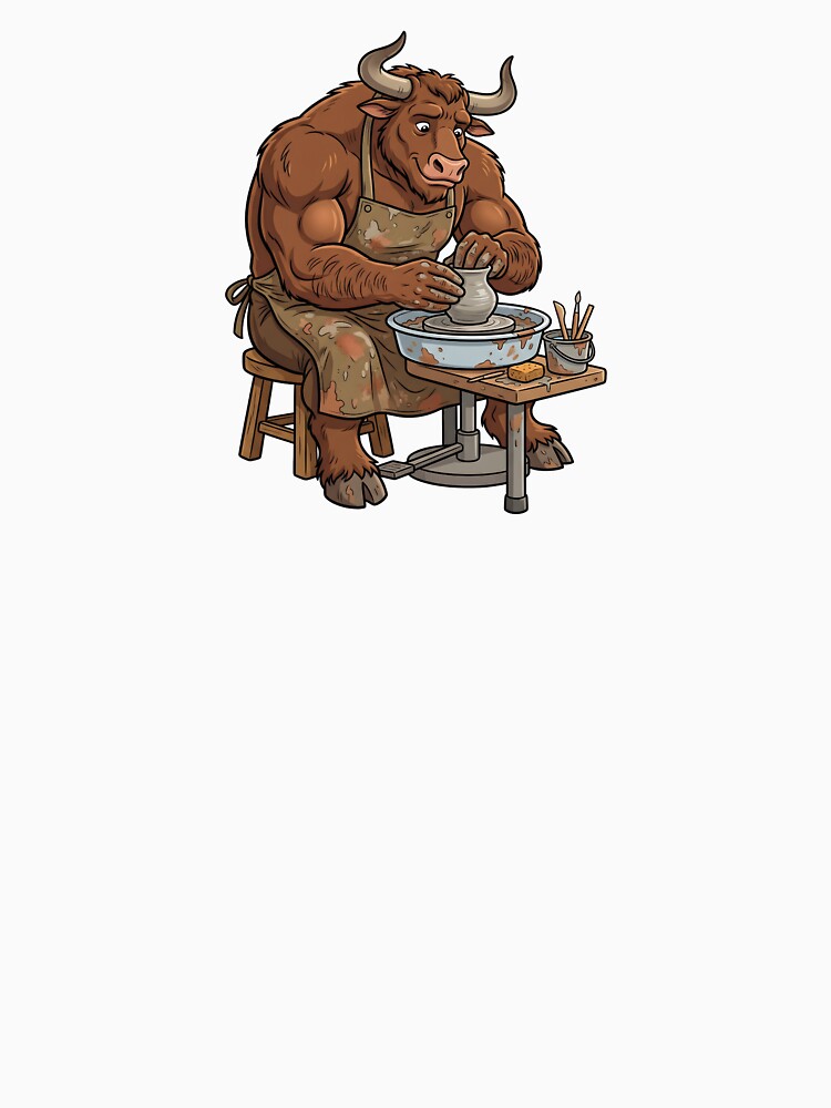 Funny Minotaur Potter Shaping Clay Pot Mythology Crafting by Kvarny