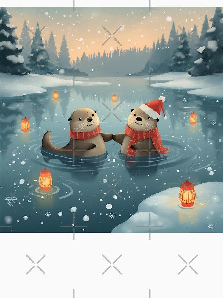 Floating Winter Love – Sea Otters in Snowy Waters by WildlifeWhimsy