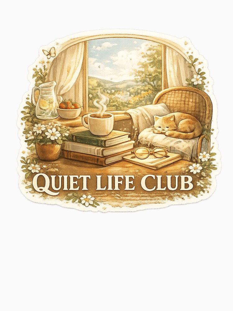 Quiet Life Club Cozy Cat Reading Aesthetic Vintage Design by Studio Umbra