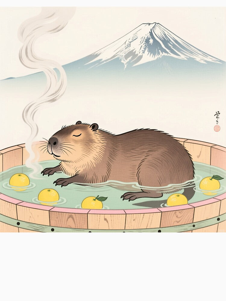 Capybara In Hot Spring Japanese Art by DreamLeafCo
