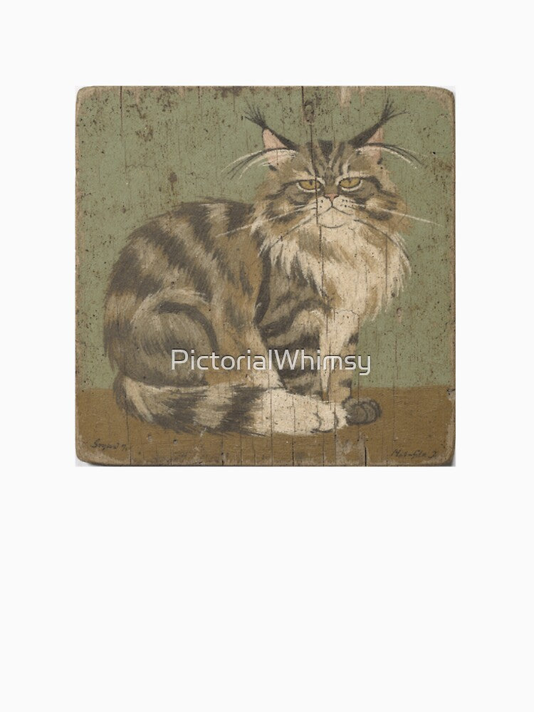 Sleepy Maine Coon Loaf Folk Art Cat by PictorialWhimsy