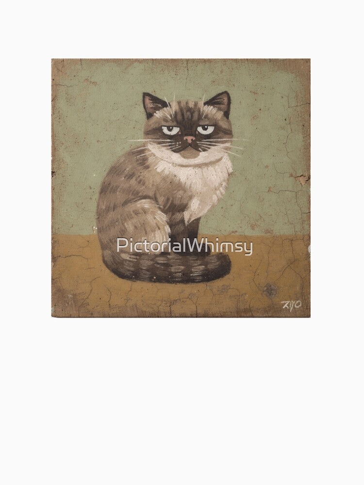 Unimpressed Tonkinese Loaf Cat Folk Art by PictorialWhimsy