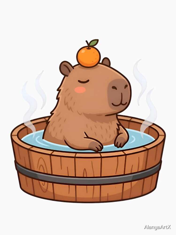 Chill Zen Capybara - Meditating in Warm Water with Orange by AlanyaArtX