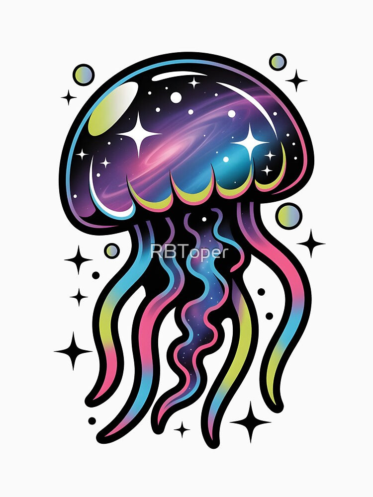 Cosmic Jellyfish Glow – Neon Rainbow Ocean Space Art by RBToper
