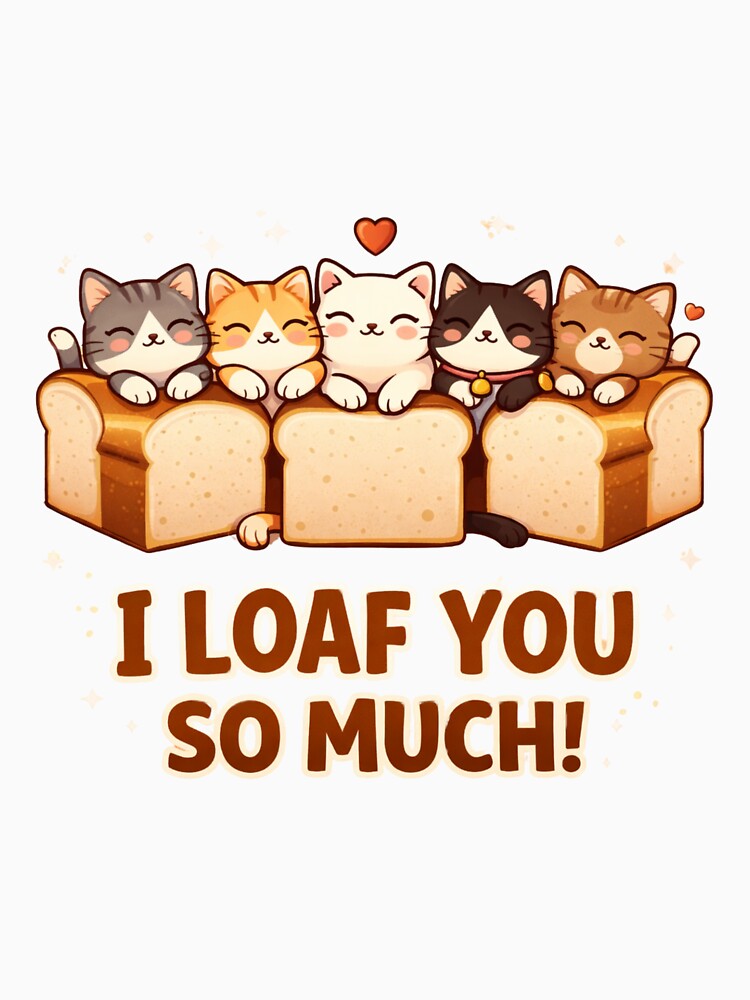 I Loaf You So Much - Cute Cat Bread Pun Illustration by Nature's Palette