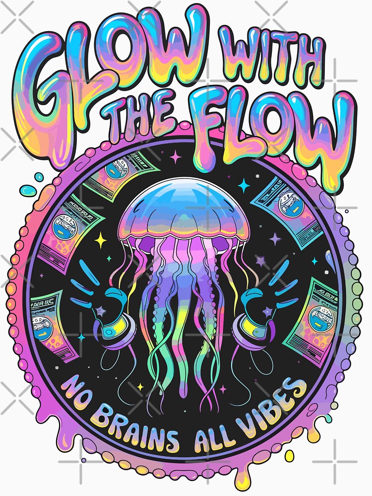 Glow With The Flow Jellyfish Vaporwave Aesthetic Design by WildlifeInc