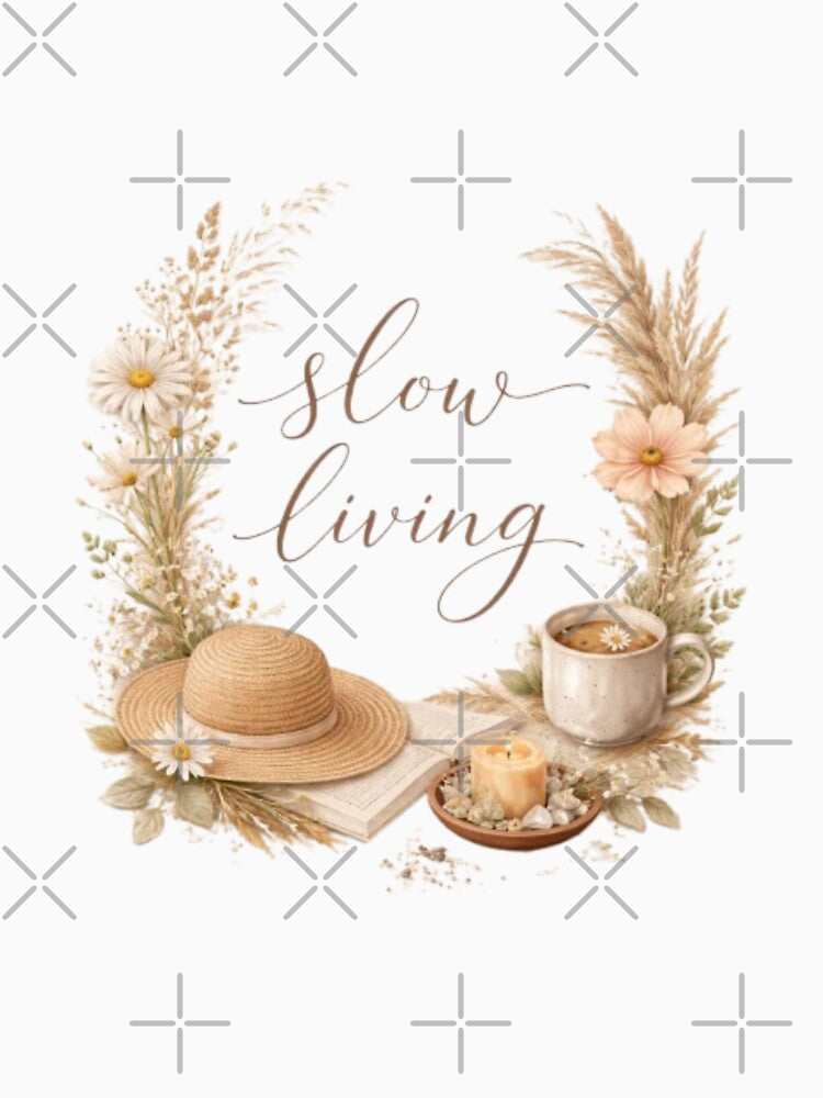 Slow Living Aesthetic Design – Cozy Minimal Lifestyle Quote Illustration by Sanika arts