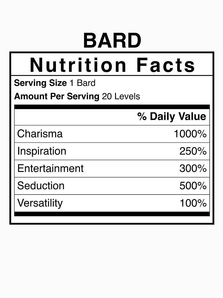 D&D Bard Nutrition Facts by erincrnkdesign