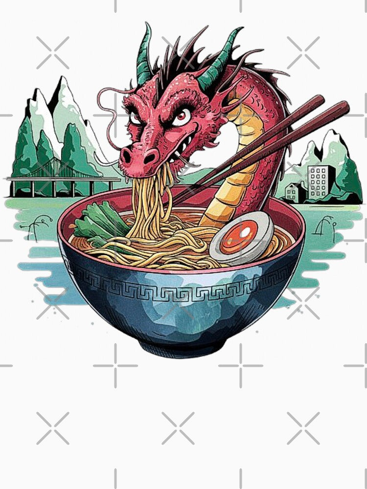 Dragon Ramen Bowl - Fantasy Noodle Lover Asian Food Art by love3617