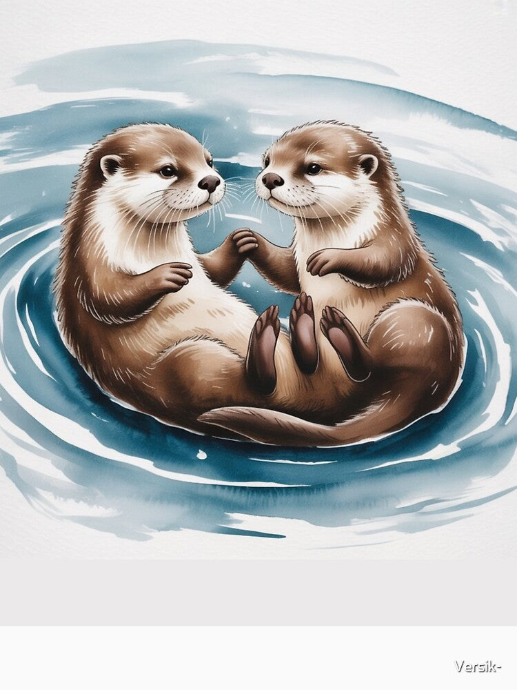 Otters Holding Hands - Cute Otters Gift Idea by Versik-