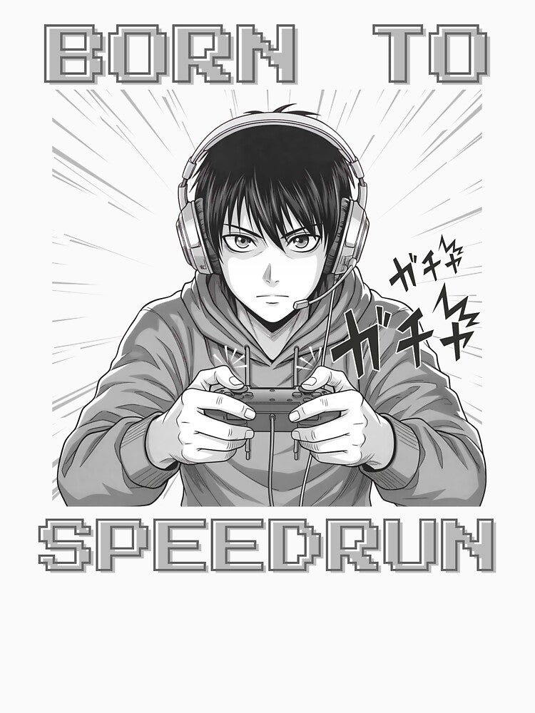 Anime Gamer Art – Born to Speedrun Gaming Illustration by PHRASEandSTYLE