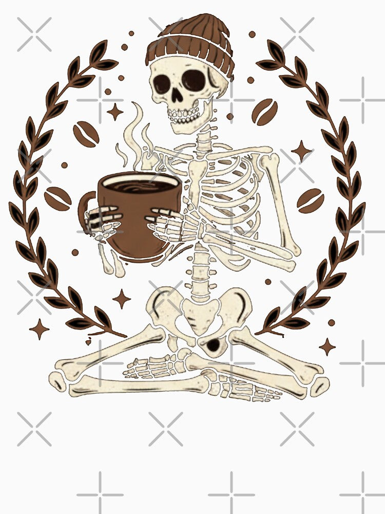 Skeleton Drinking Coffee in Lotus Pose by GALLERYCREATOR