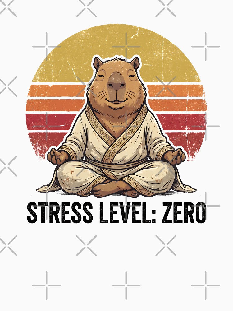Zen Capybara Meditating Retro Sunset Stress Level Zero Mental Health by WorldShop17