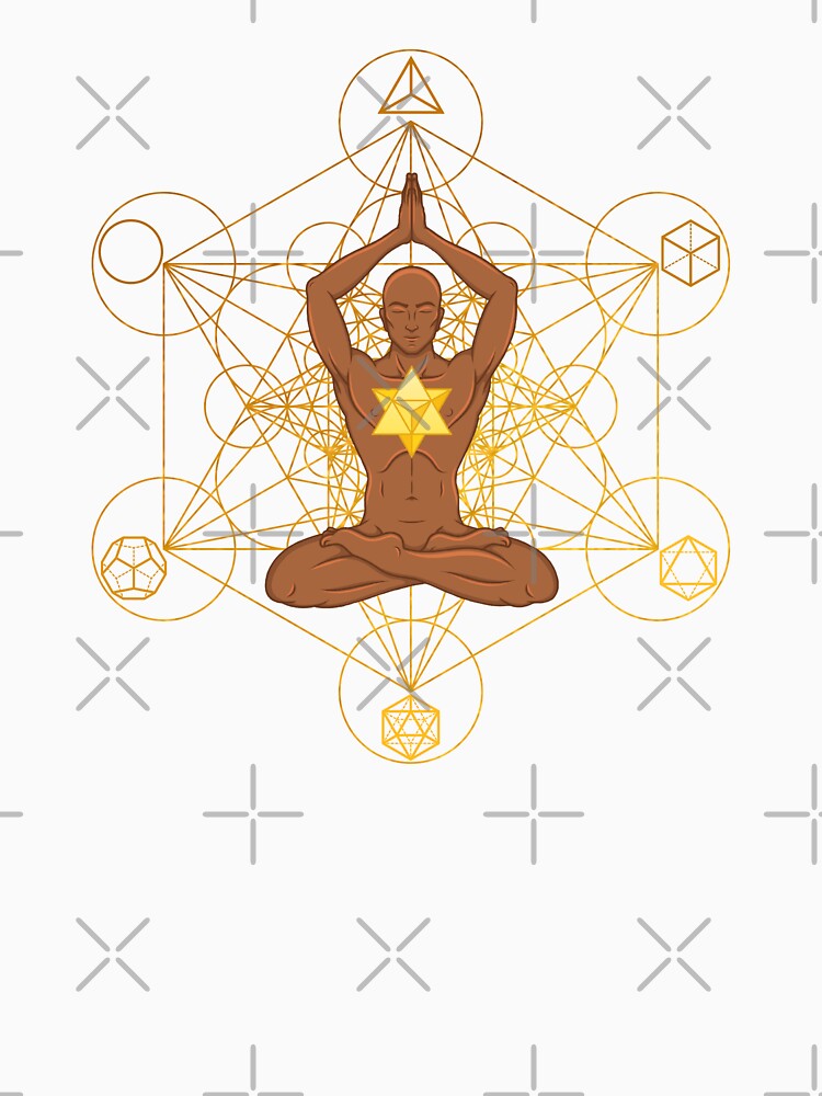 Meditating Man with Merkaba and Sacred Geometry | Spiritual Yoga Art by MJ Koldewyn