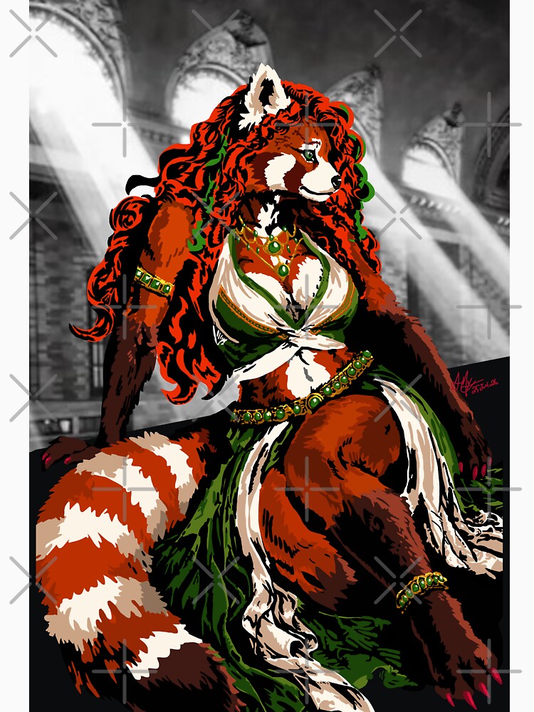 Seated Red Panda in Green & White by KlakkDrawsStuff