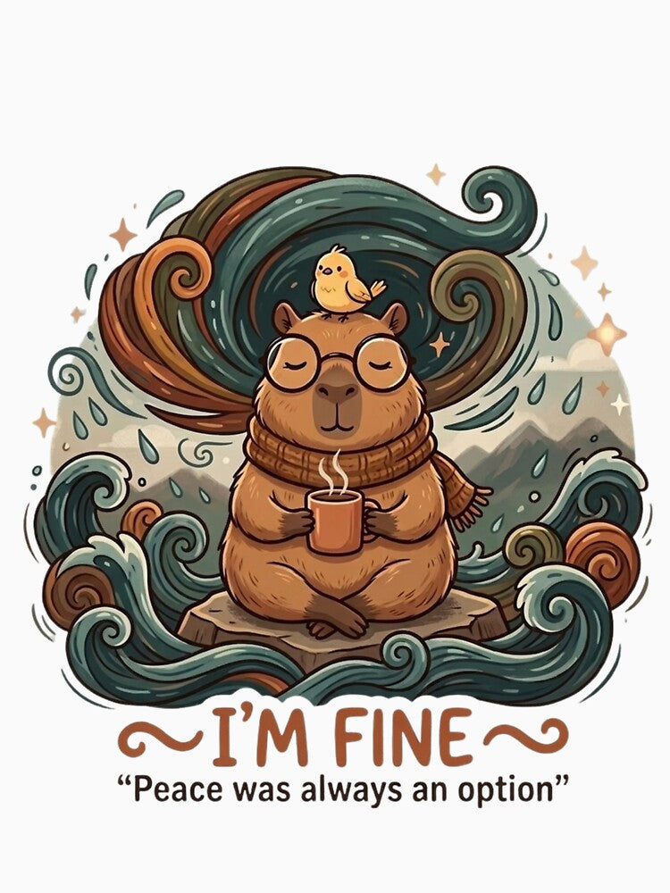 Cute Zen Capybara Sticker – I'm Fine, Peace Was Always an Option – Meditation Animal Humor by DoodleDashWorld