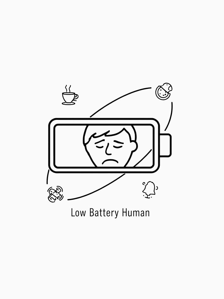 Low Battery Human – Burnout Humor Minimalist Battery Design by Low Battery Society